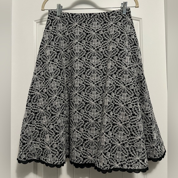 Piazza Sempione Black & White Lace A-Line Midi Skirt | Italian Designer Elegant - Picture 5 of 11